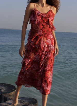 Floral Print Ruffle Maxi Dress