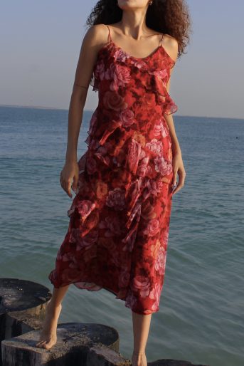 Floral Print Ruffle Maxi Dress