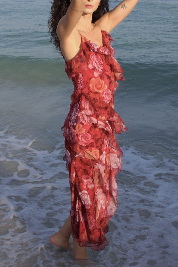 Floral Print Ruffle Maxi Dress